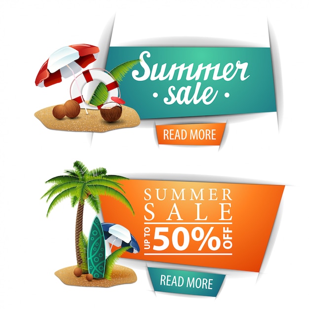 Dos banners de venta de verano con botones.