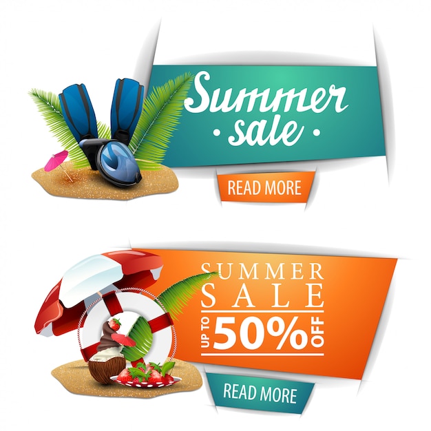 Dos banners de venta de verano con botones.