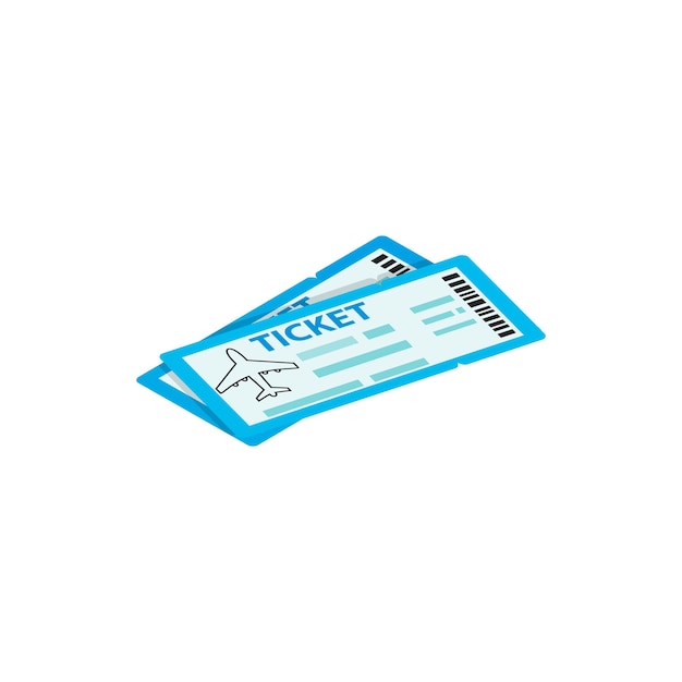 Dos billetes de avión icono isométrico 3d aislado en un fondo blanco