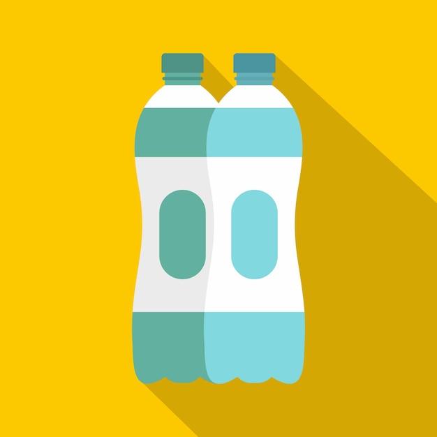 Dos botellas de plástico de icono de agua Ilustración plana de dos botellas de agua icono de vector para web aislado sobre fondo amarillo