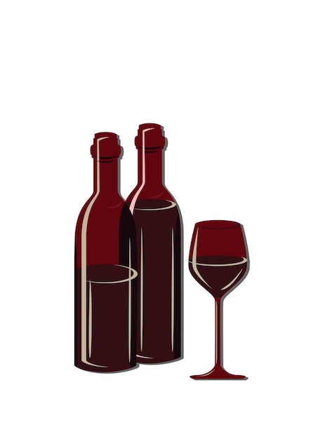 Dos botellas de vino y copa de vino ilustración vectorial