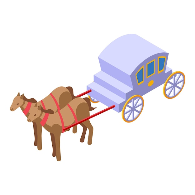 Dos caballos tirando de un carruaje con escaleras de vista isométrica