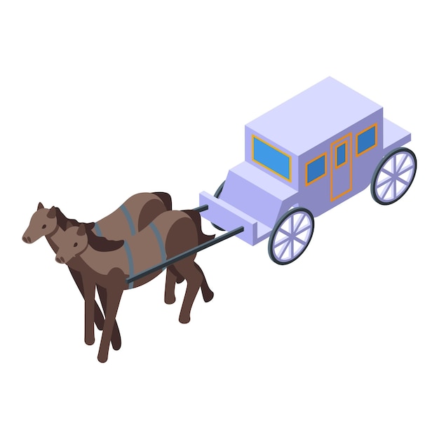 Dos caballos tirando de un carruaje púrpura