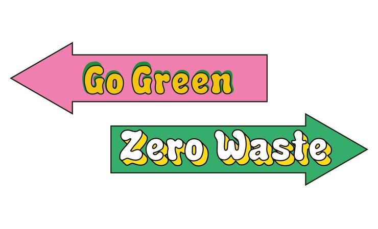 Vector dos carteles que dicen ir verde y cero residuos.