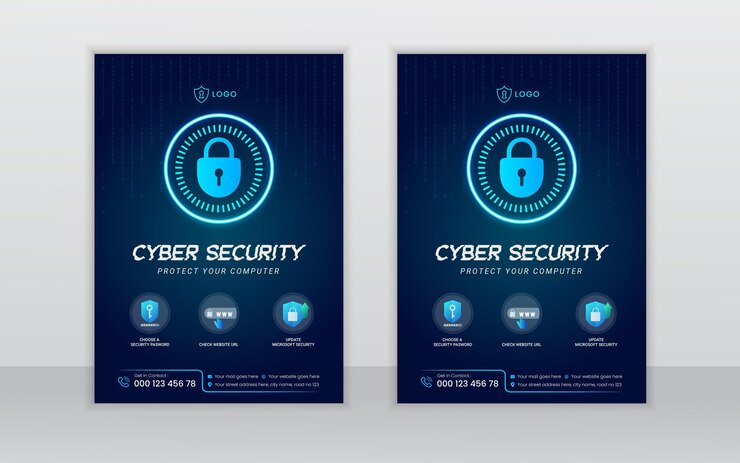 dos carteles de seguridad cibernética y seguridad se muestran sobre un fondo blanco
