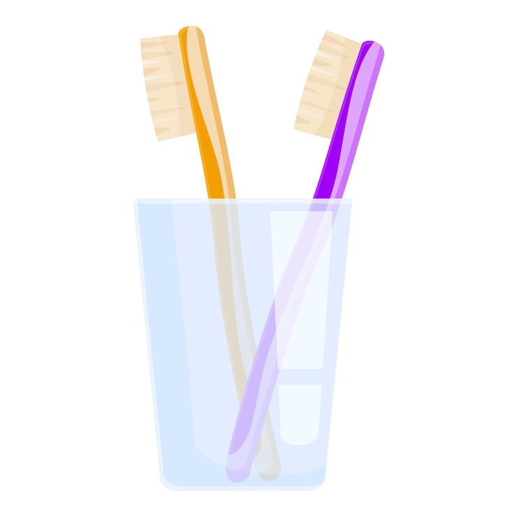 Vector dos cepillos de dientes de pie en un vaso para la higiene oral de la pareja