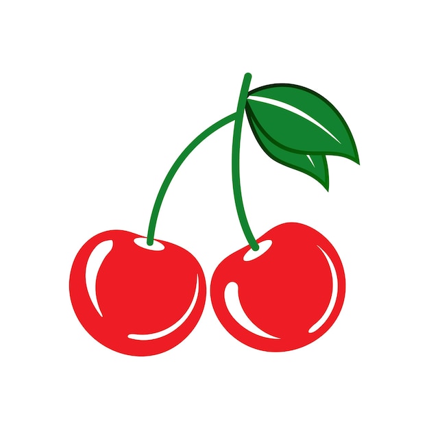 Dos cerezas rojas con hojas verdes