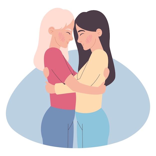 Dos chicas están enamoradas una de la otra ilustración vectorial