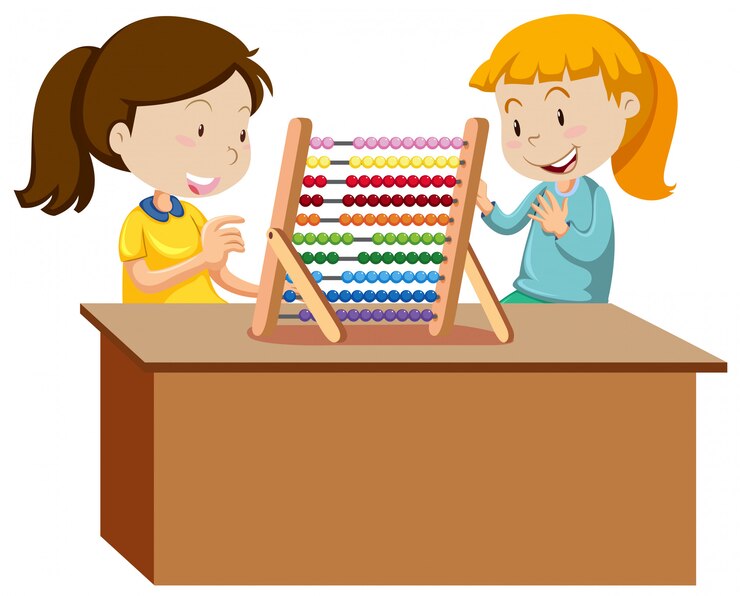 Vector dos chicas jóvenes jugando con un ábaco