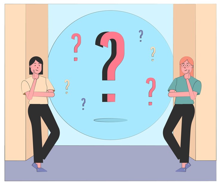 Vector dos chicas pensando en signos de interrogación