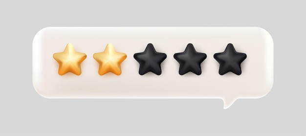 Dos de cinco estrellas doradas clasificación burbuja chat 3d malla vector