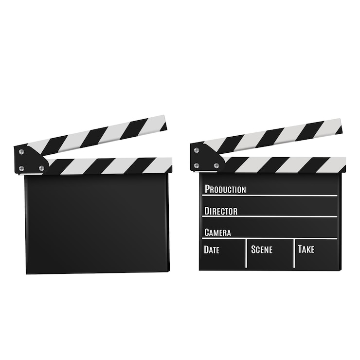 Vector dos clapperboards uno en blanco y uno con secciones etiquetadas para detalles de producción vector