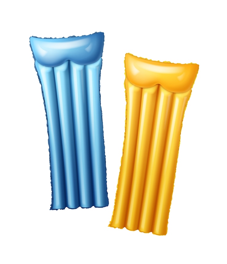 Vector dos colchones de piscina de aire azul y amarillo
