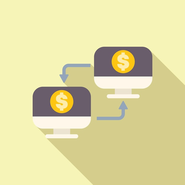 Dos computadoras intercambiando dinero en línea que representan el concepto de banca en línea