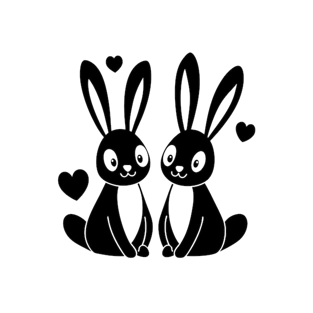 dos conejos blancos y negros con corazones en ellos