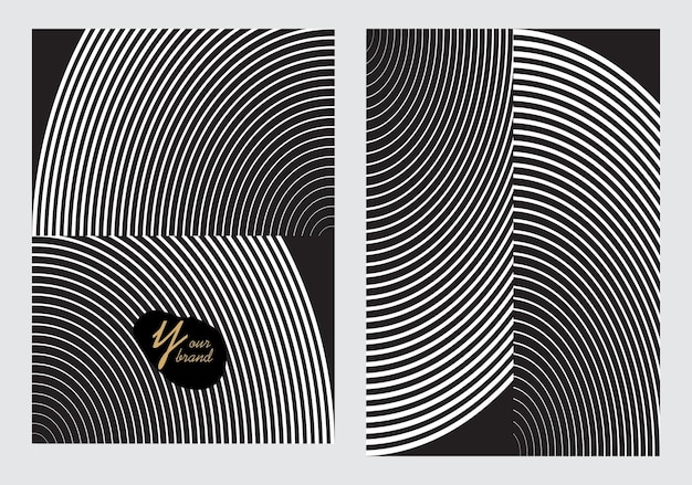 Dos conjuntos de arreglo de patrón de cubierta de líneas curvas monocromo vector de fondo blanco y negro