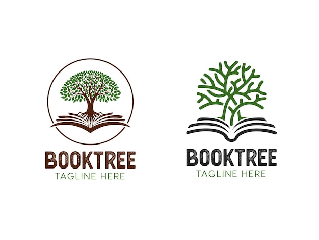 Vector dos conjuntos de icono de logotipo de libro de árbol