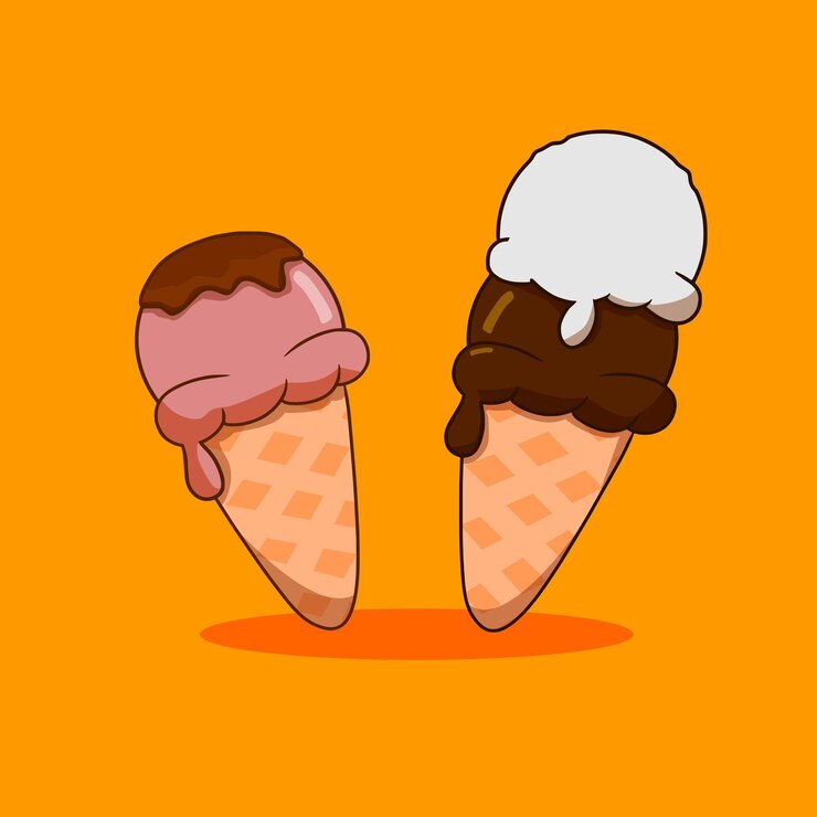 dos conos de helado con uno siendo helado y uno tiene helado en él