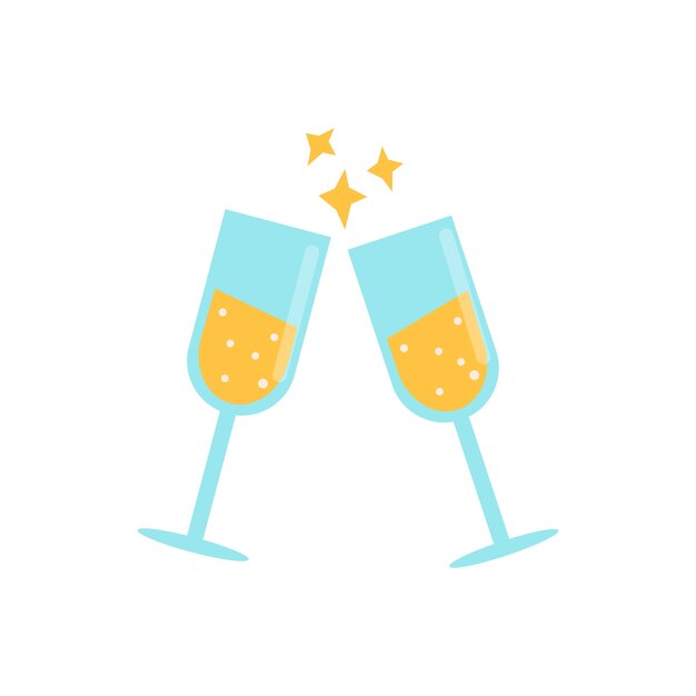 Dos copas con champán AMOR 14 de febrero Día de San Valentín Amor boda Ilustración plana