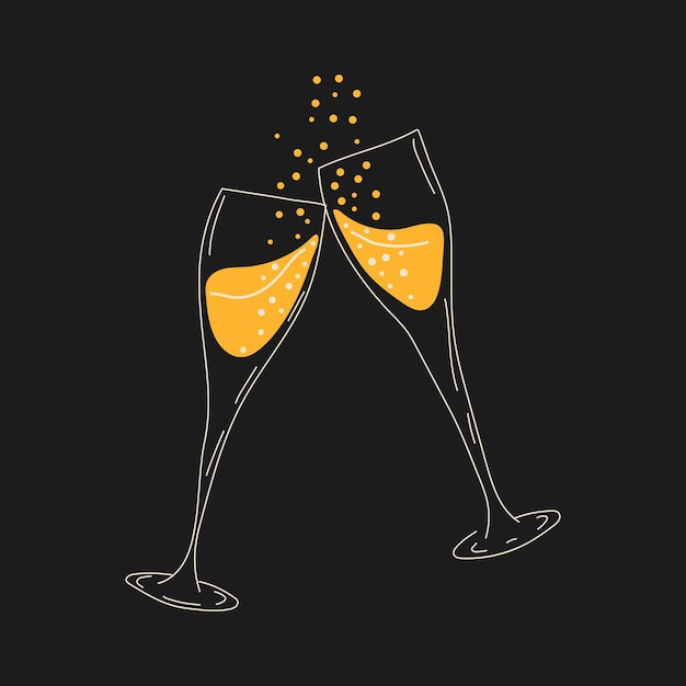 Dos copas de champán. Vector en estilo de dibujos animados. Todos los elementos están aislados.