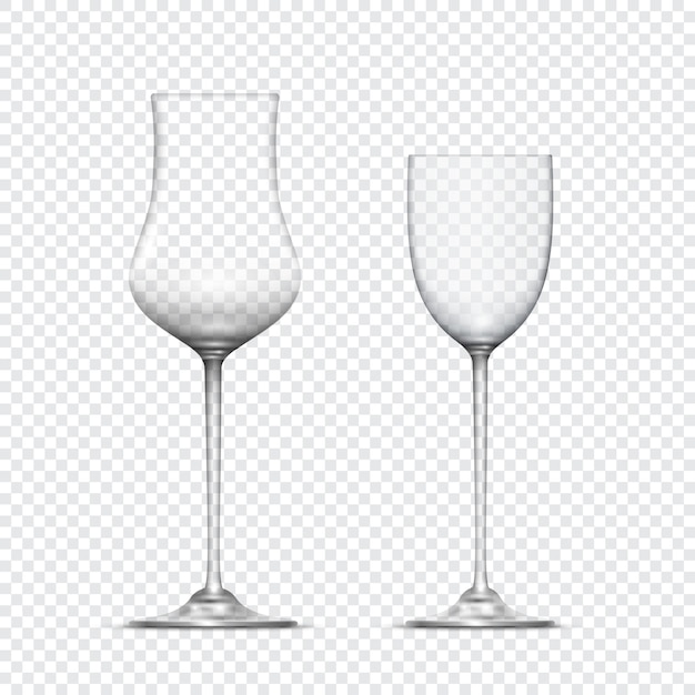 Vector dos copas transparentes realistas de vasos vacíos.