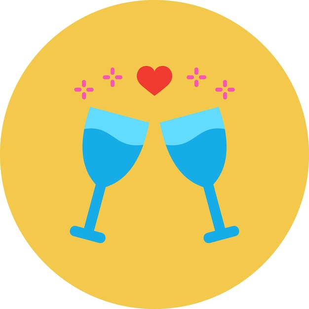 dos copas de vino con corazones y las palabras amor en el fondo amarillo