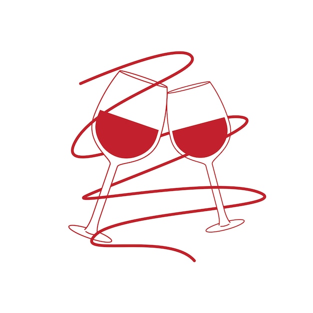 Vector dos copas de vino espumoso ilustración de vector de estilo retro aislado sobre fondo blanco