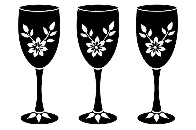 dos copas de vino con flores en ellas y una con una flor en ella