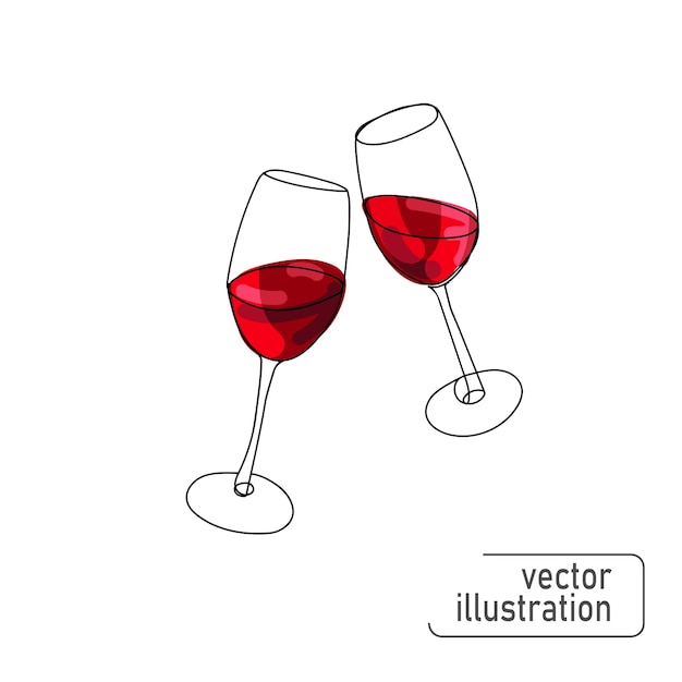 Vector dos copas de vino sobre un fondo blanco ilustración vectorial con copas de vino tinto sktch