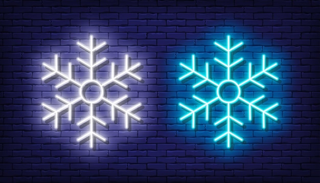 Dos copos de nieve de neón de colores brillantes blancos y azules
