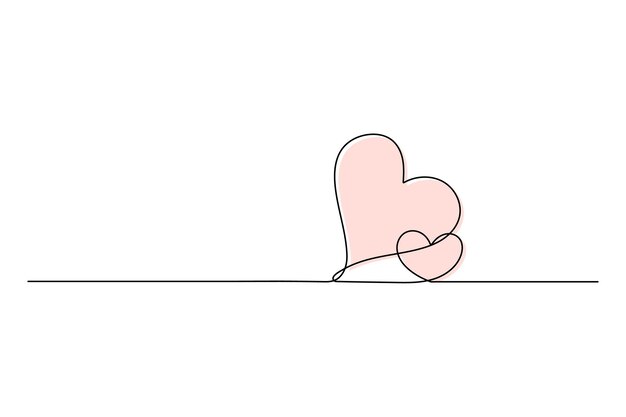 Dos corazones continuos dibujando una línea Ilustración minimalista