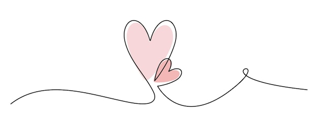 Dos corazones dibujo de una sola línea Decoración del día de San Valentín Elemento de vector de invitación de boda