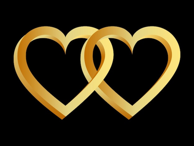 Dos corazones dorados unidos en un fondo negro Elemento de diseño Ilustración vectorial