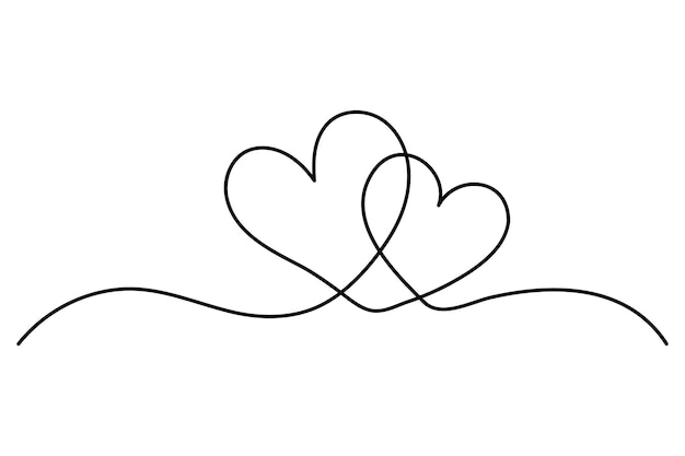 Dos corazones entrelazados en un diseño de arte de línea minimalista