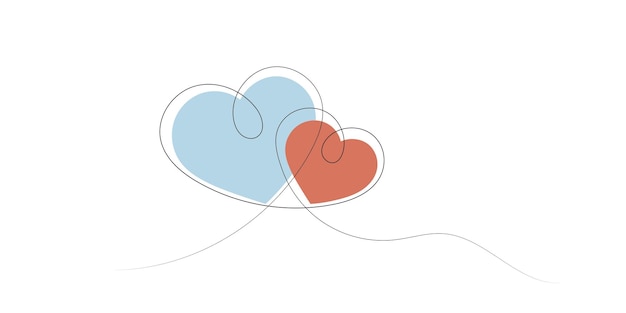 Dos corazones en líneas finas Día de San Valentín