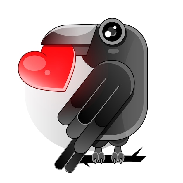 Dos corazones rojos con alas de cuervo negras. ilustración común sobre un fondo blanco.