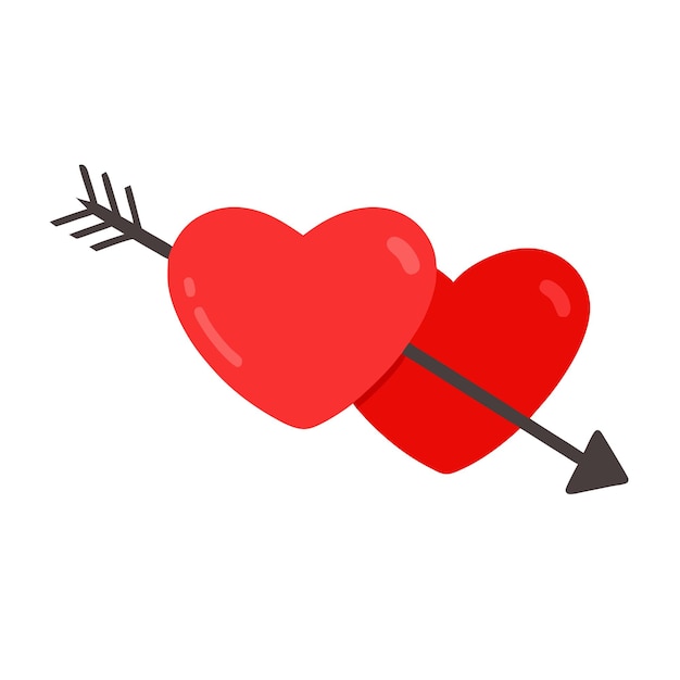 Dos corazones rojos perforados con flecha Ilustración aislada en fondo blanco Concepto del Día del Amor y San Valentín 7
