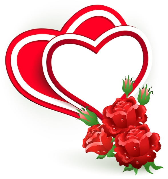 Dos corazones y rosas. Día de San Valentín.