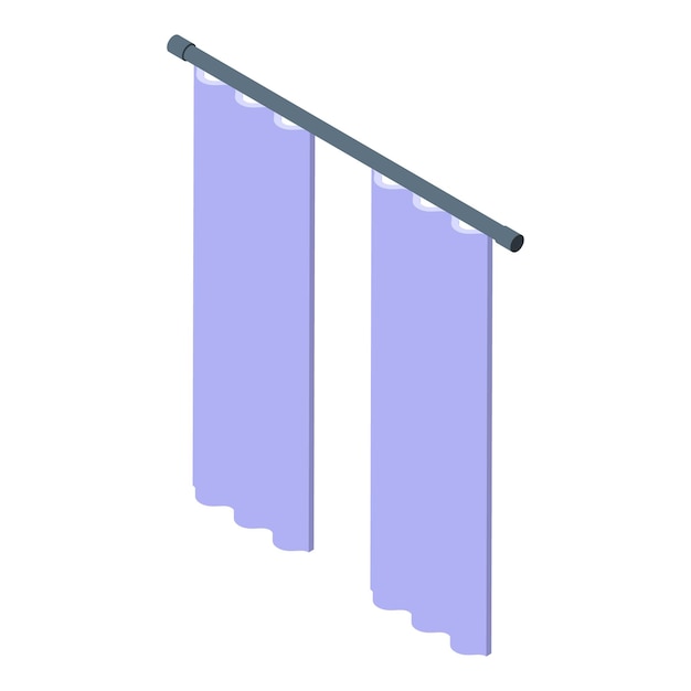 Dos cortinas púrpuras colgando de una barra Ilustración isométrica