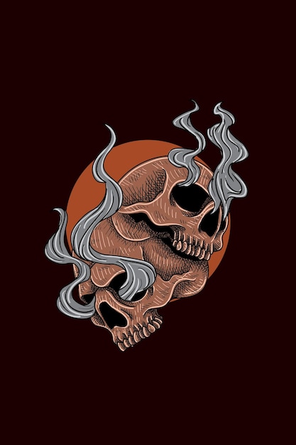 Dos cráneo con ilustración de vector de humo