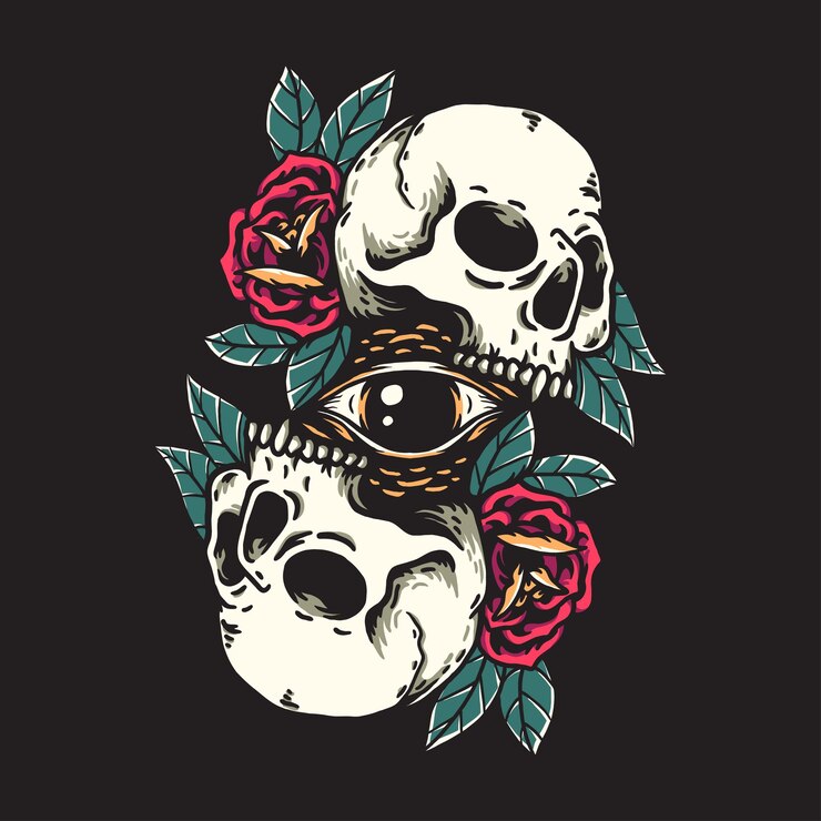 dos cráneos con un ojo en el medio