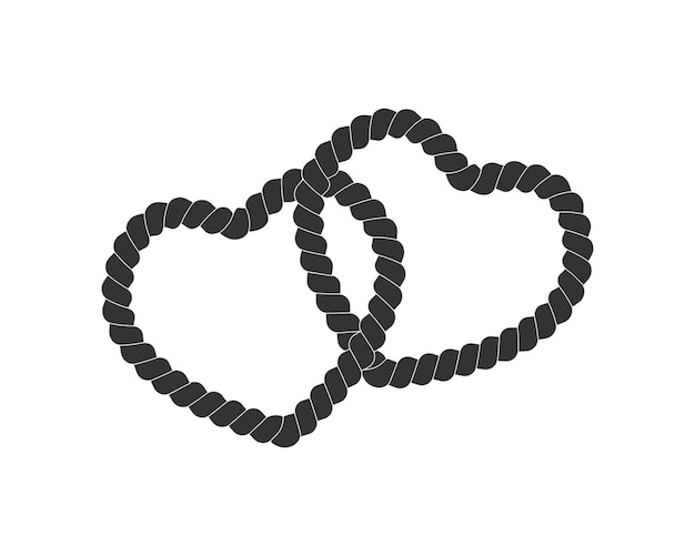 Dos cuerdas entrelazadas en forma de corazón Cable negro Elemento de diseño del día de San Valentín en estilo náutico vintage