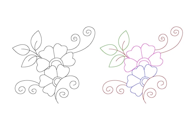 dos dibujos de flores y un dibujo de flores