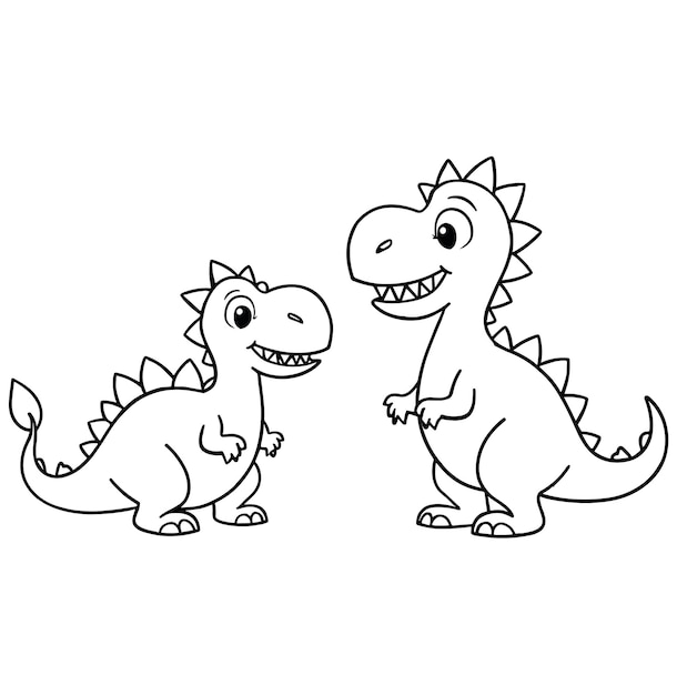 Dos dinosaurios amistosos de dibujos animados sonriendo