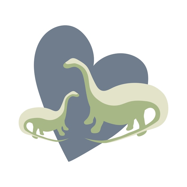 Dos dinosaurios verdes con fondo de corazón azul protección animal amor animal tema familia de dinosaurios