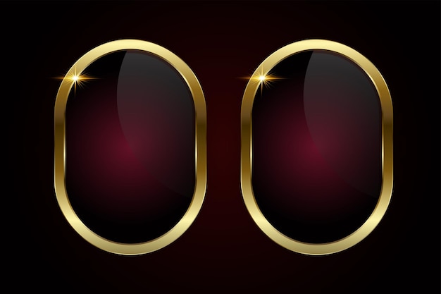 Dos diseños ovales contemporáneos delineados en un acabado dorado liso contra un gradiente de marrón negro llenan dos aspectos destacados brillantes en la parte superior izquierda añaden un elemento llamativo