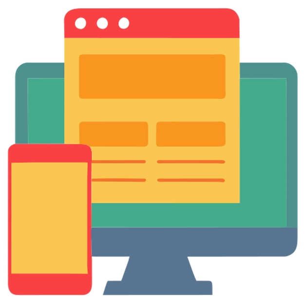 dos dispositivos un teléfono inteligente con una aplicación el segundo un ordenador en un icono de sitio web