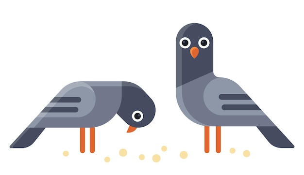 Dos divertidas ilustraciones de palomas de dibujos animados en estilo vectorial plano geométrico