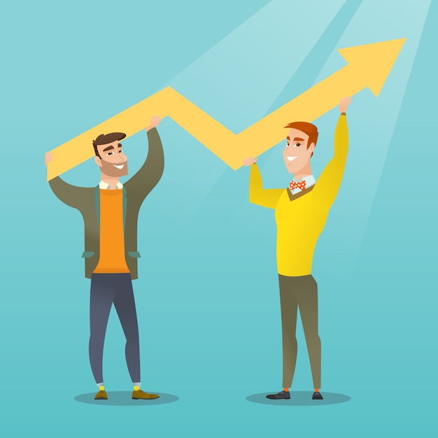Dos empresarios con gráfico de crecimiento.
