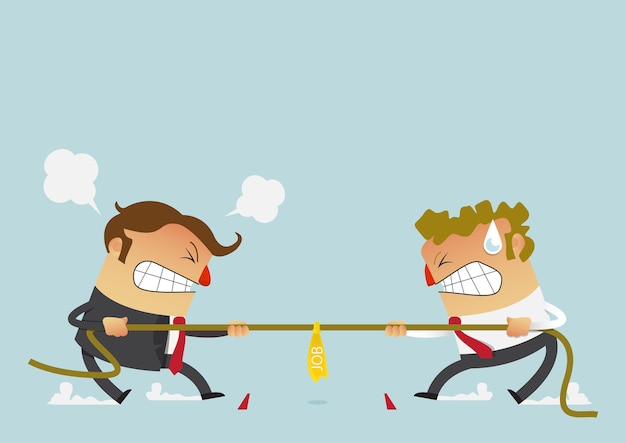 Dos empresarios luchando en la competencia de tira y afloja